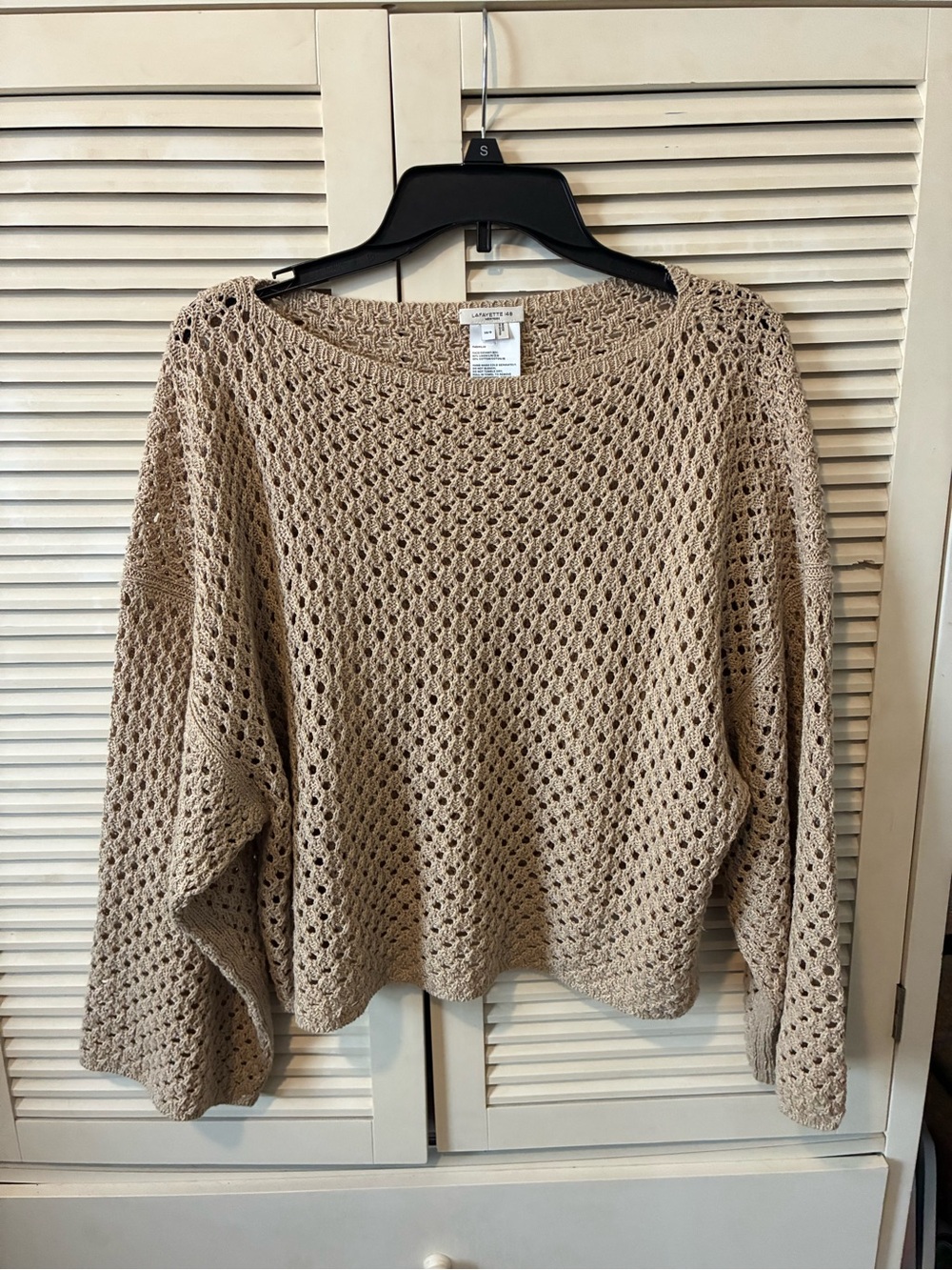 Lafayette 148 New York Open-Knit Cropped Sweater in Taupe